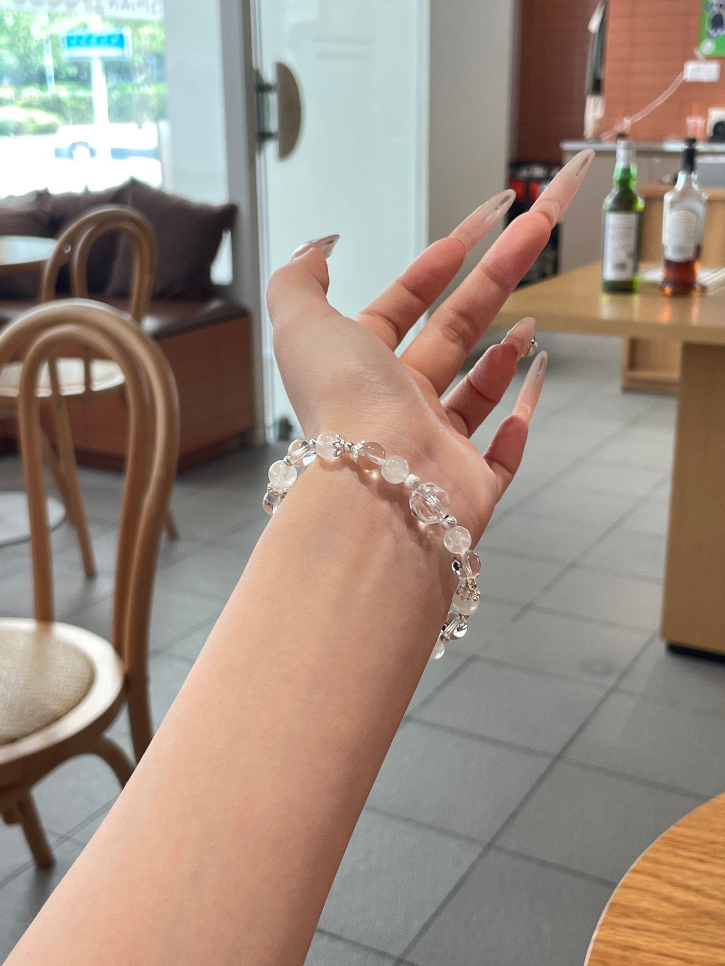 White Phantom & Clear Quartz Bracelet | 8–10mm Beads