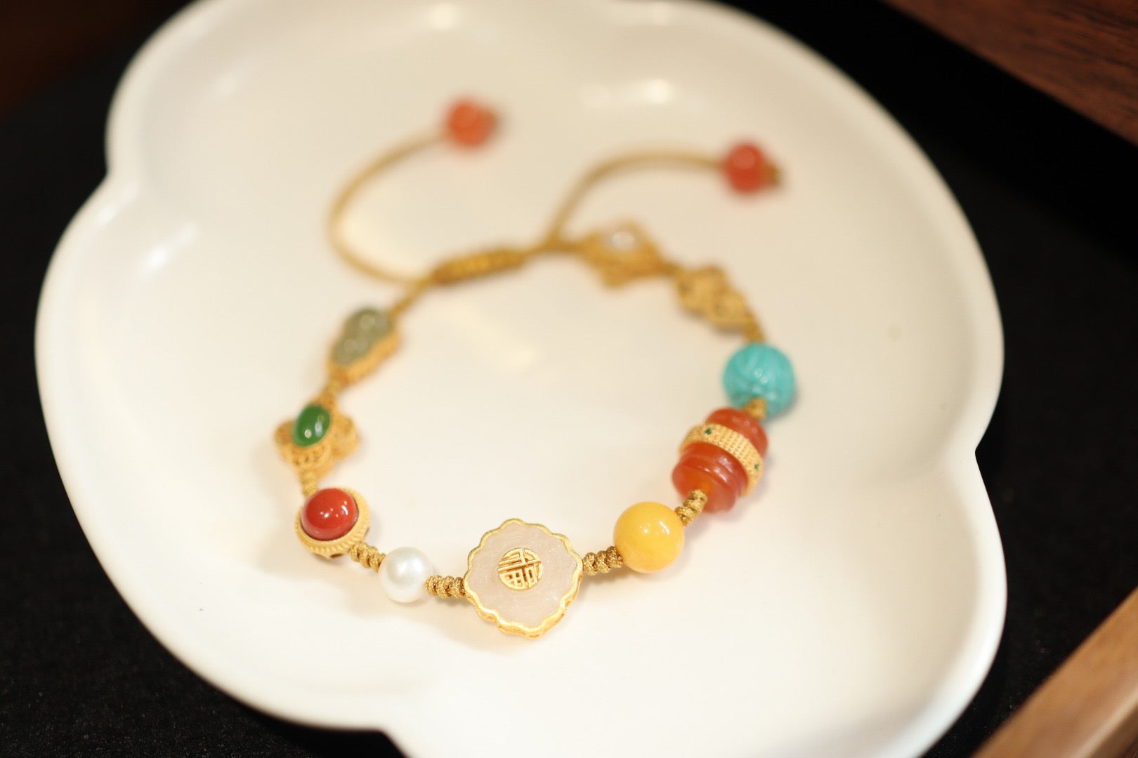 Multi-Gemstone Woven Bracelet | Baoshan Ice Red Agate, Jade, Pearl & Amber with 925 Silver Charms