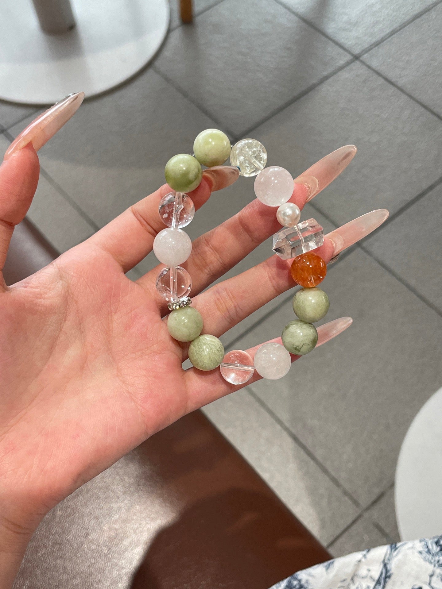 “Lime Soda” Crystal Bracelet | Xiuyu Jade, Milky Quartz & White Quartz 8–12mm