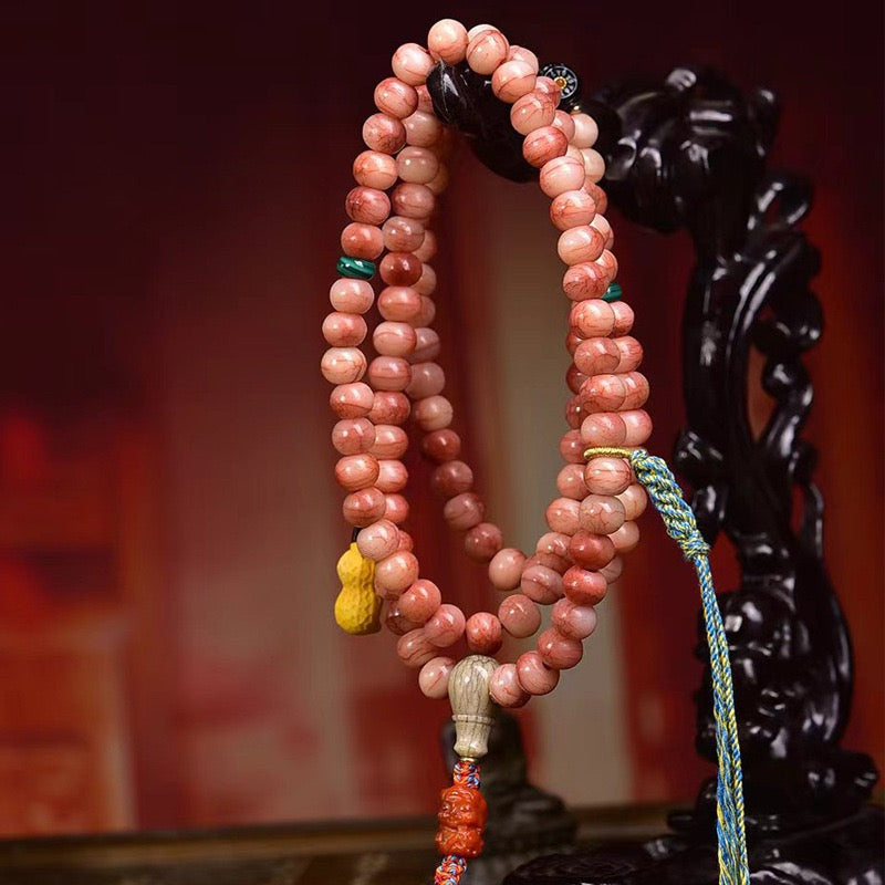 108 Natural Camel Bone Mala Beads – Multi-Layer Tibetan Prayer Bracelet with Recycled Bone & Agate