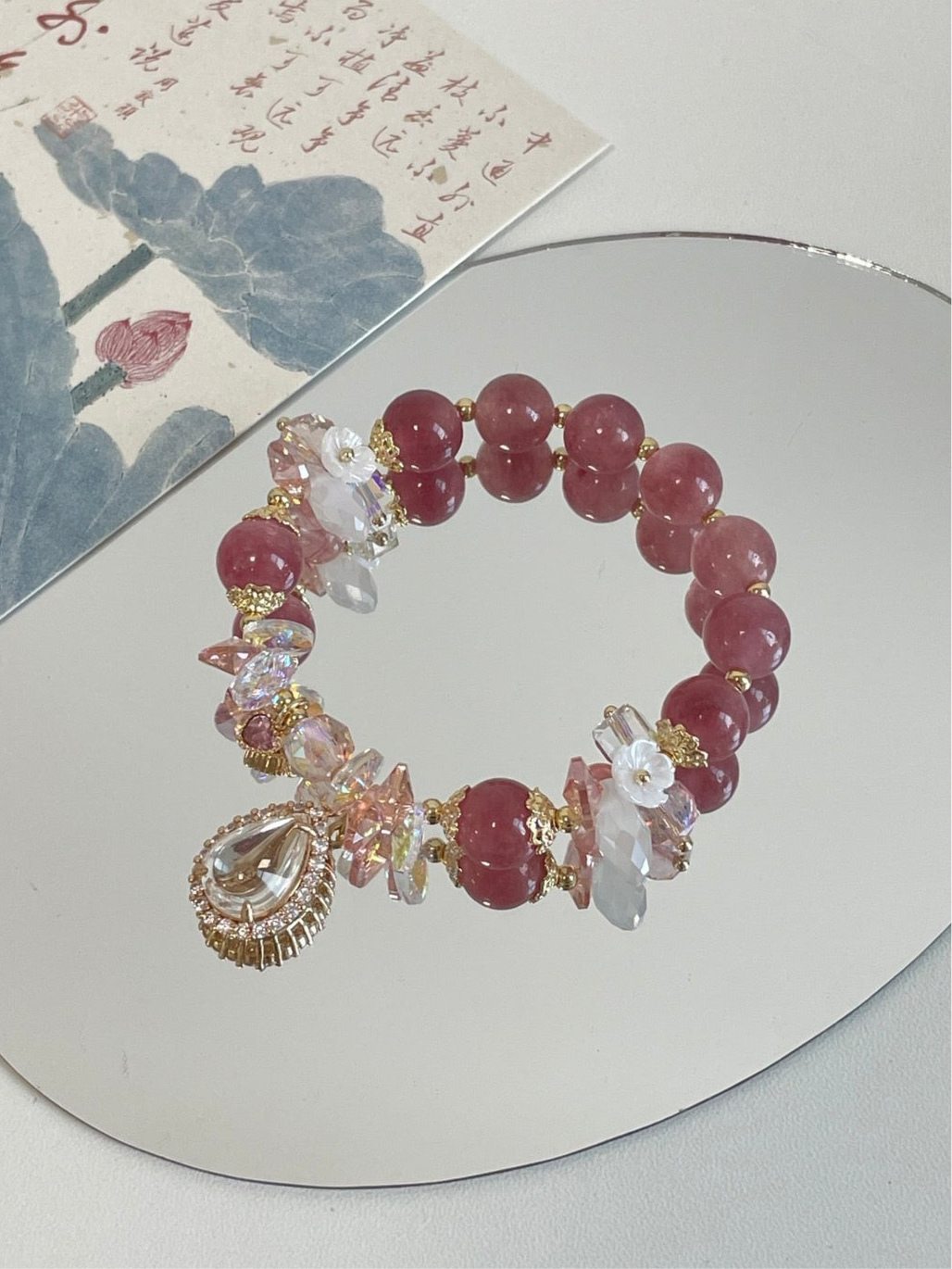 Strawberry Chalcedony Bracelet | 10mm Beads with Zircon | Love & Luck Energy