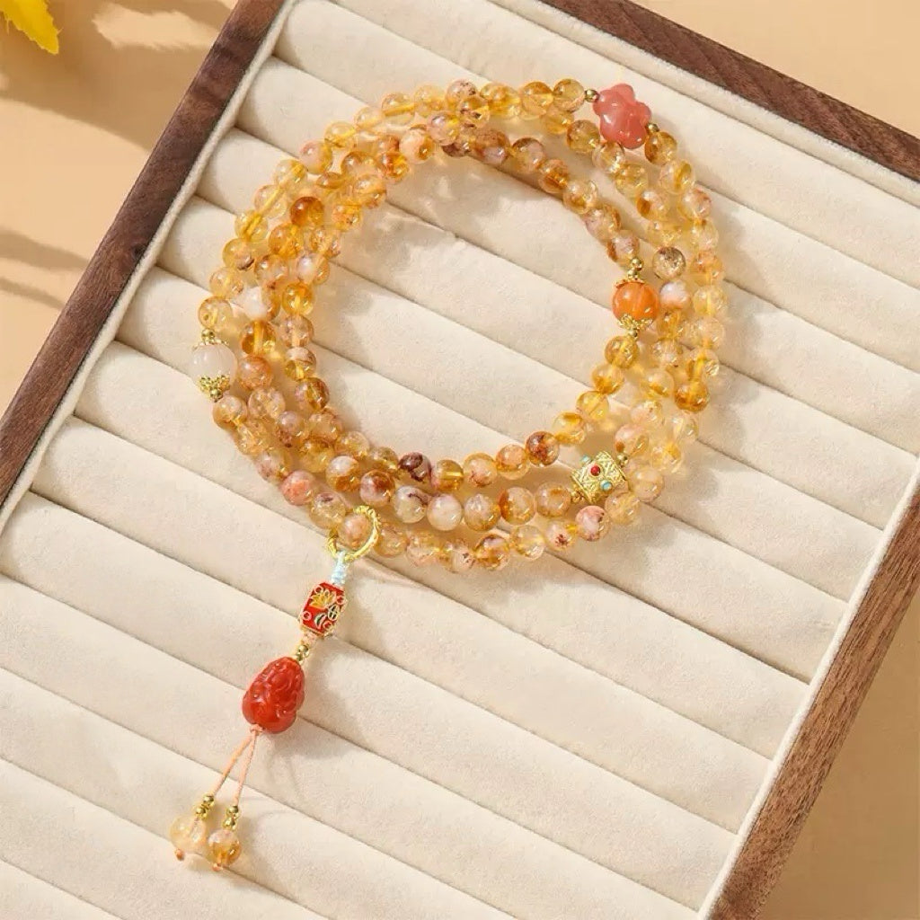 Citrine Multi-Layer Bracelet with Agate Pixiu & Plum Blossom Design
