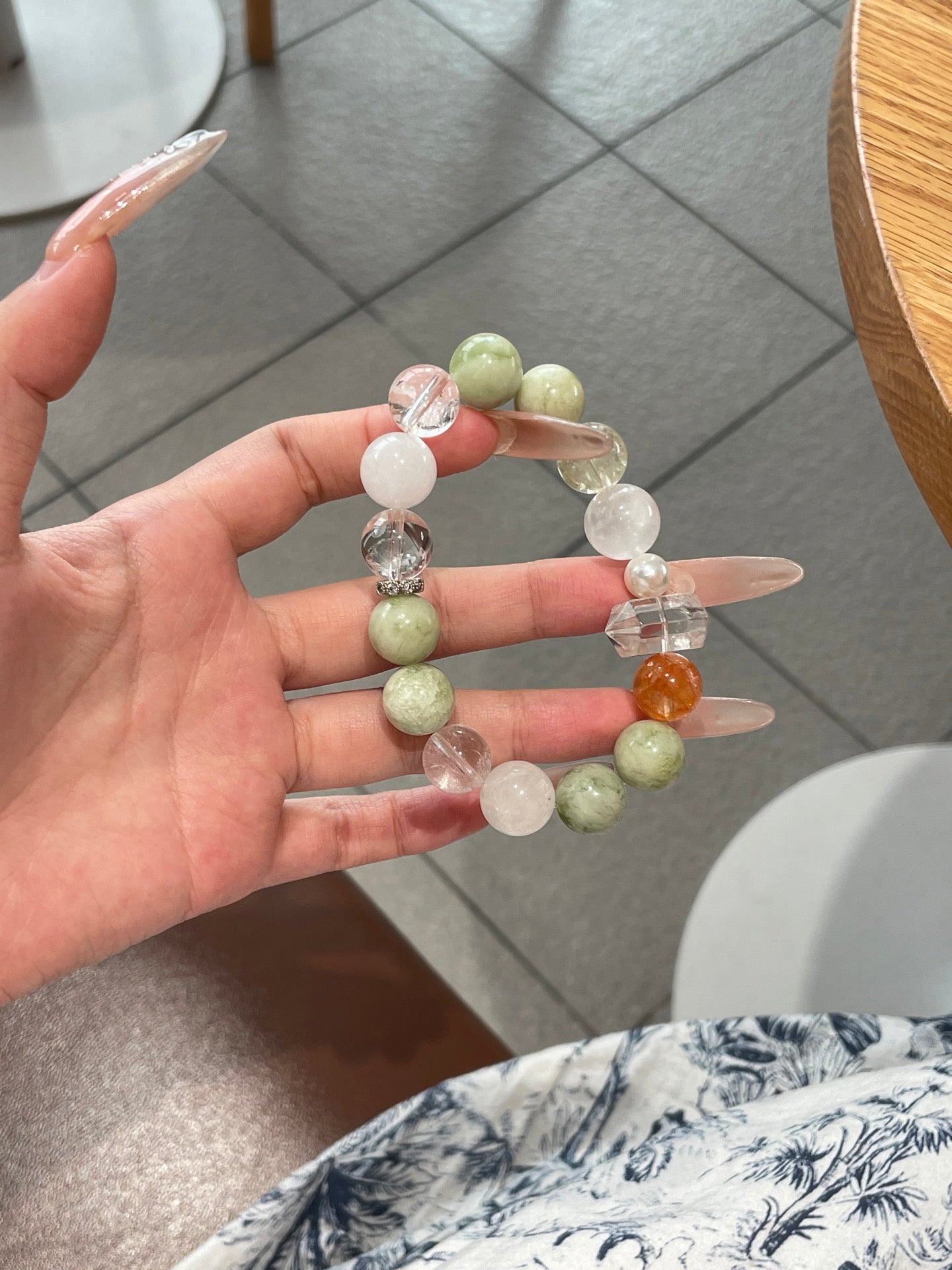 “Lime Soda” Crystal Bracelet | Xiuyu Jade, Milky Quartz & White Quartz 8–12mm