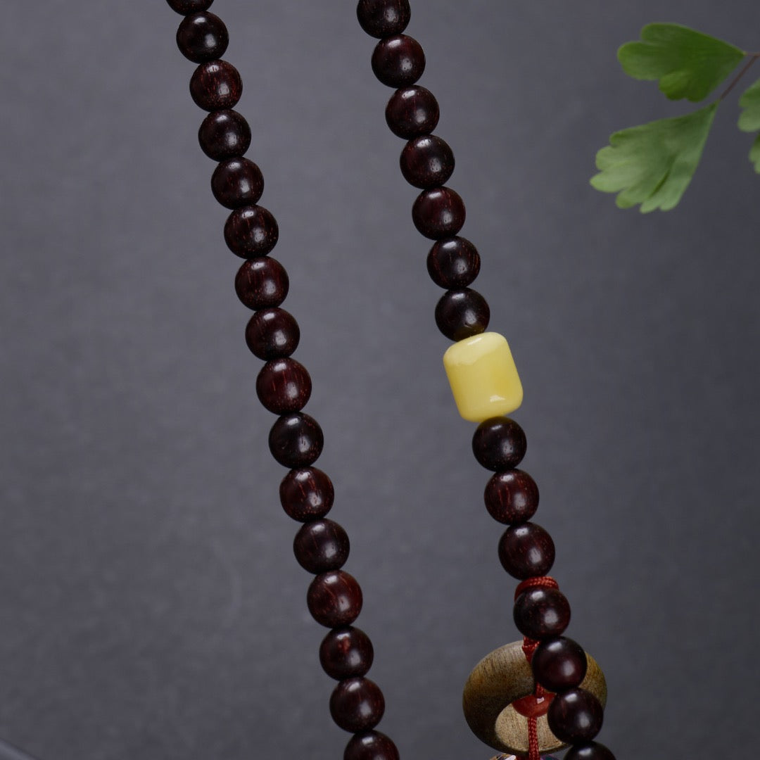 小叶紫檀6mm念珠108颗搭配蜜蜡| Pterocarpus santalinus 6mm 108-bead designed Buddhist prayer beads