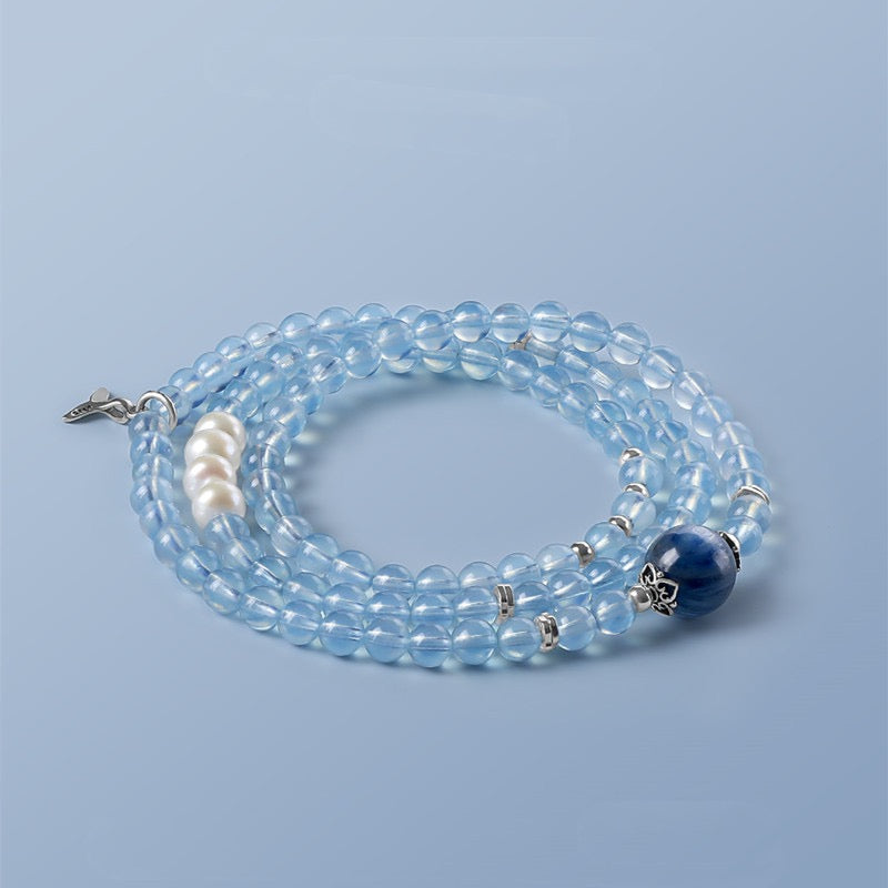 Natural Aquamarine 4–5mm Beaded Multi-Layer Bracelet/Necklace | Elegant Jewelry with Freshwater Pearl Accents