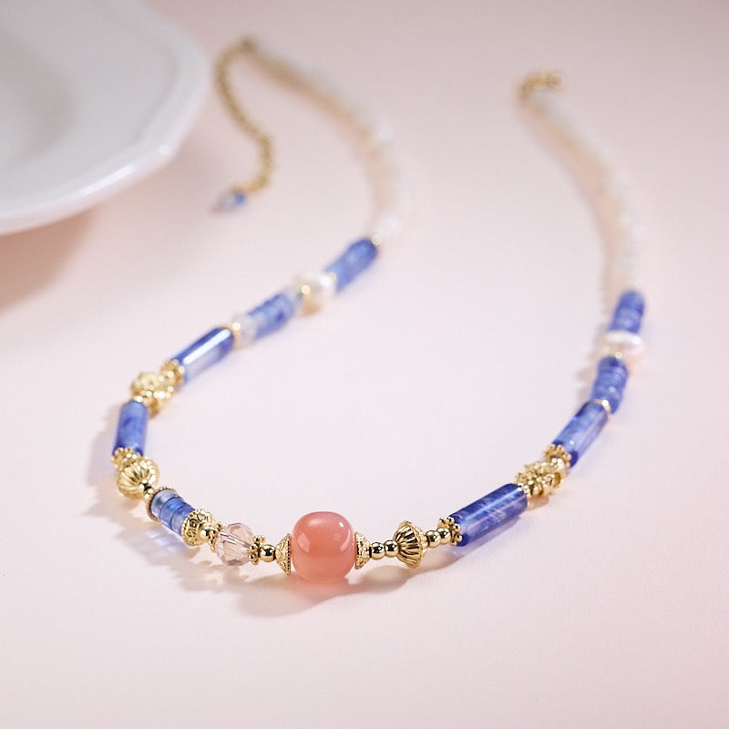 Blue Mist Gemstone Jewelry | Multi-Stone Necklace & Bracelet with Pearls & Agate