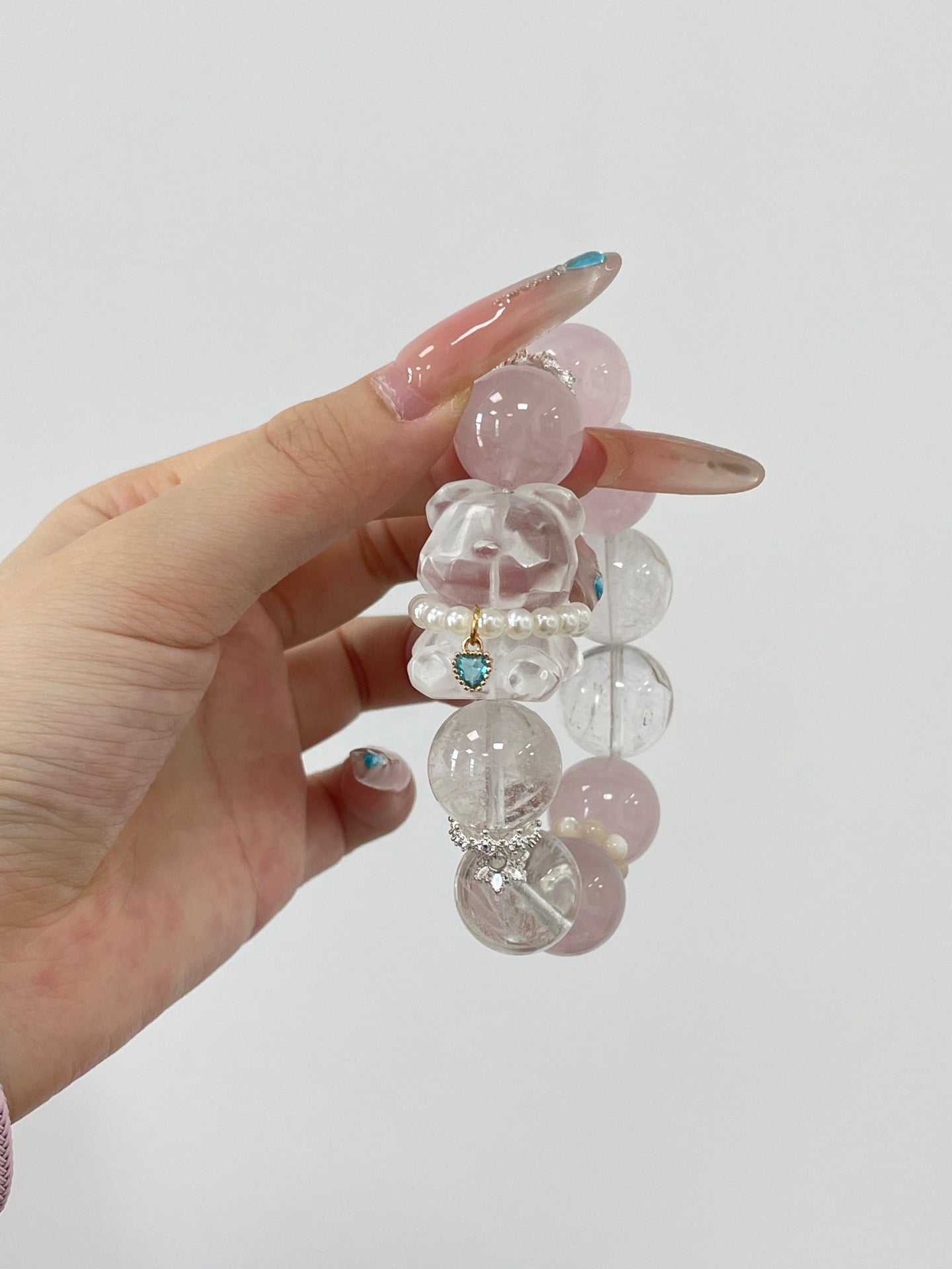Sweetheart Bear Pendant | Rose Quartz & White Phantom Crystal | 17mm