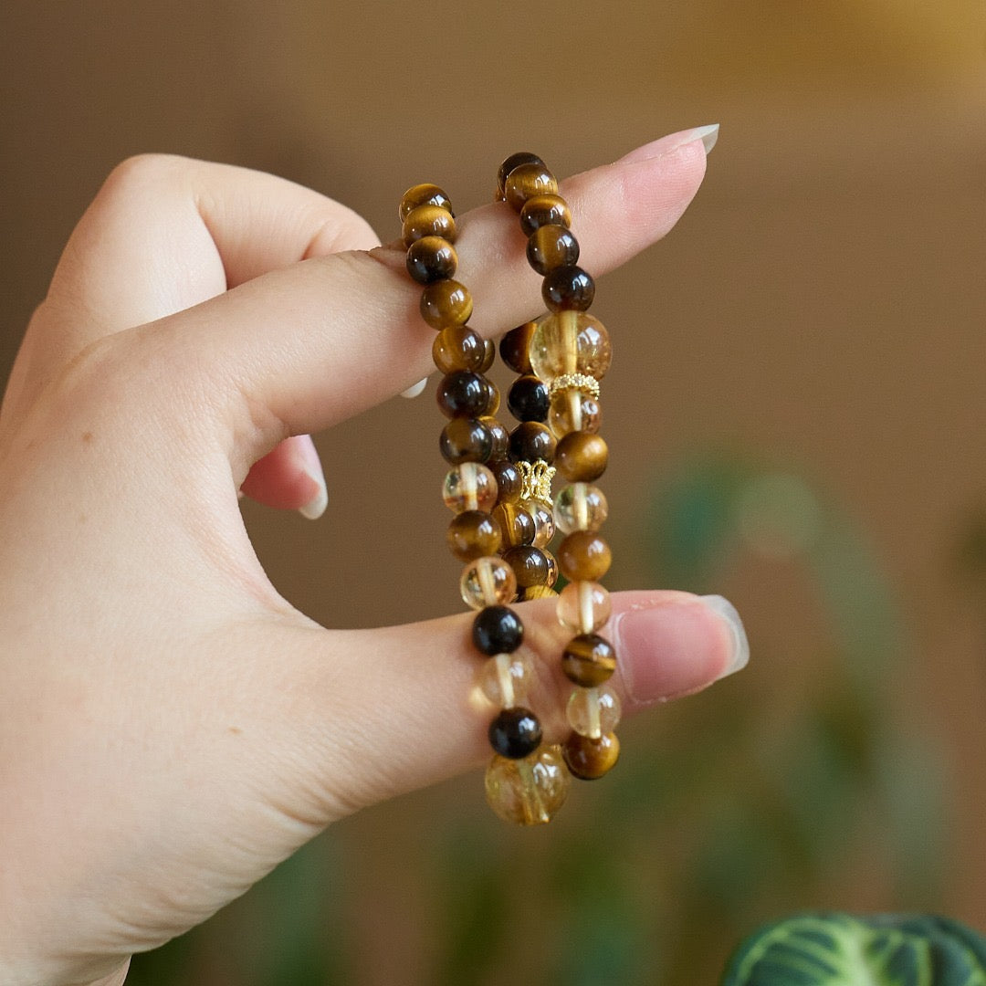 Golden Dawn 2.0 Bracelet | Faceted Citrine, 6mm Yellow Serpentine & Tiger’s Eye Double-Layer