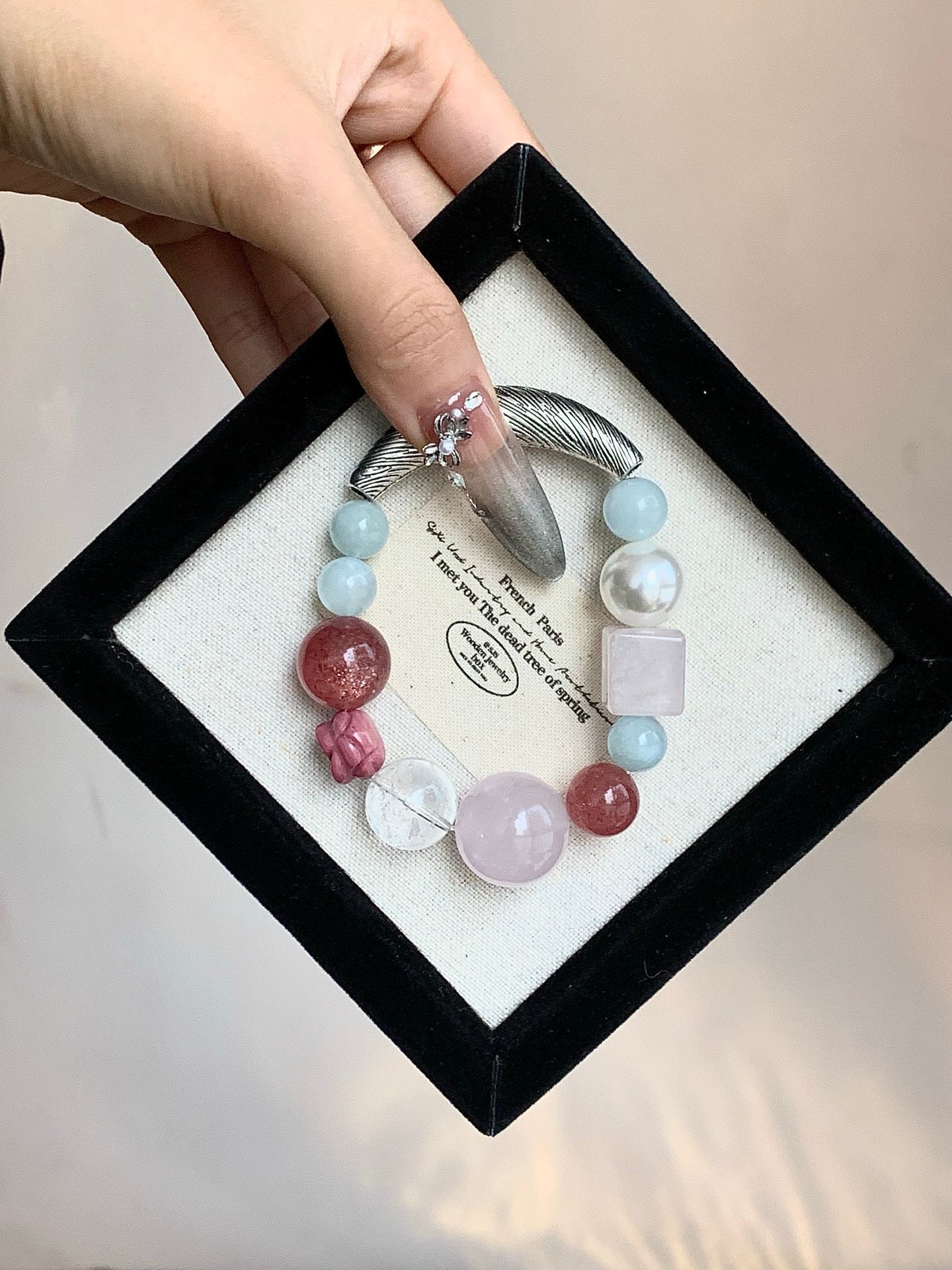 「Soft Berry」Strawberry Quartz & Crystal Multi-Stone Bracelet