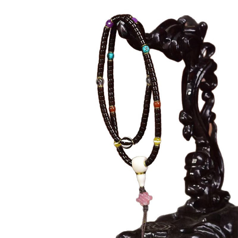 Natural Coconut Barrel Beads Mala – Multi-Layer Bracelet & Necklace with Agarwood, Turquoise & Agate
