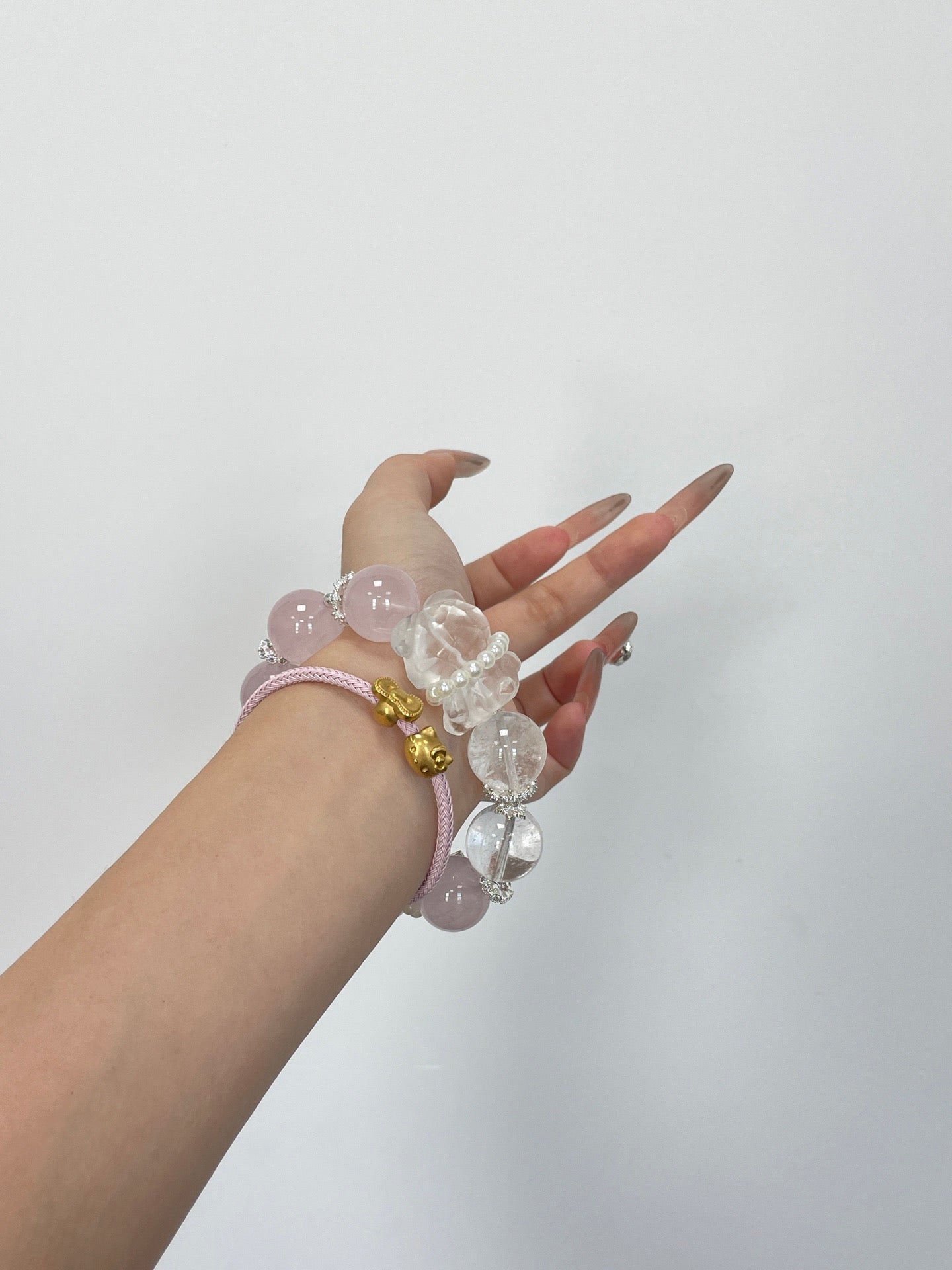 Sweetheart Bear Pendant | Rose Quartz & White Phantom Crystal | 17mm