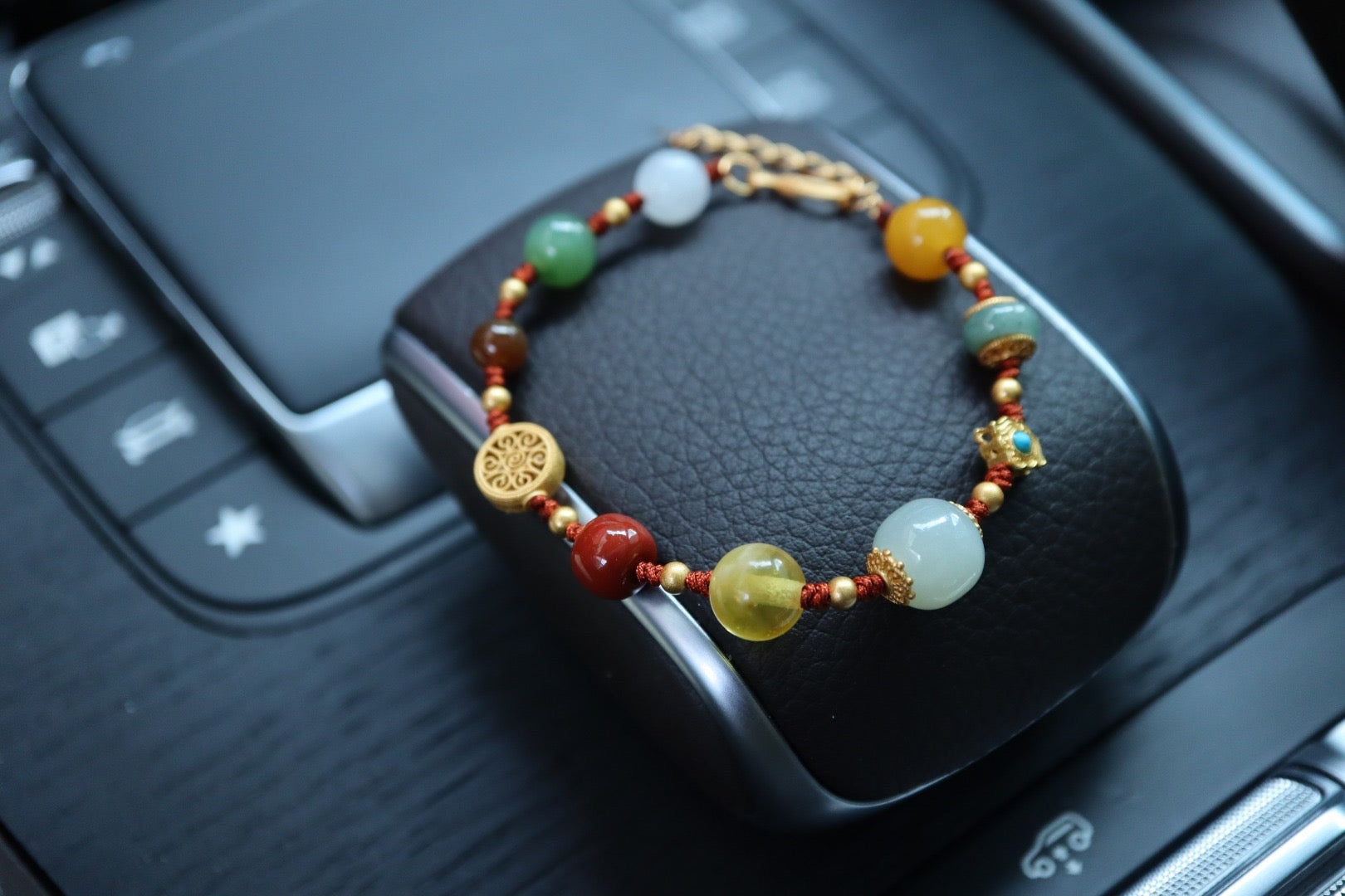 Hetian Jade Multi-Gemstone Bracelet | Perfect Ten Woven Design with Amber, Agate & 925 Gold-Plated Charms