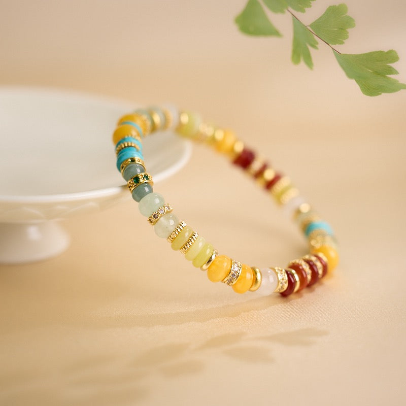 Rainbow Crystal Bracelet | Colorful Gemstone Beads with Golden Accents