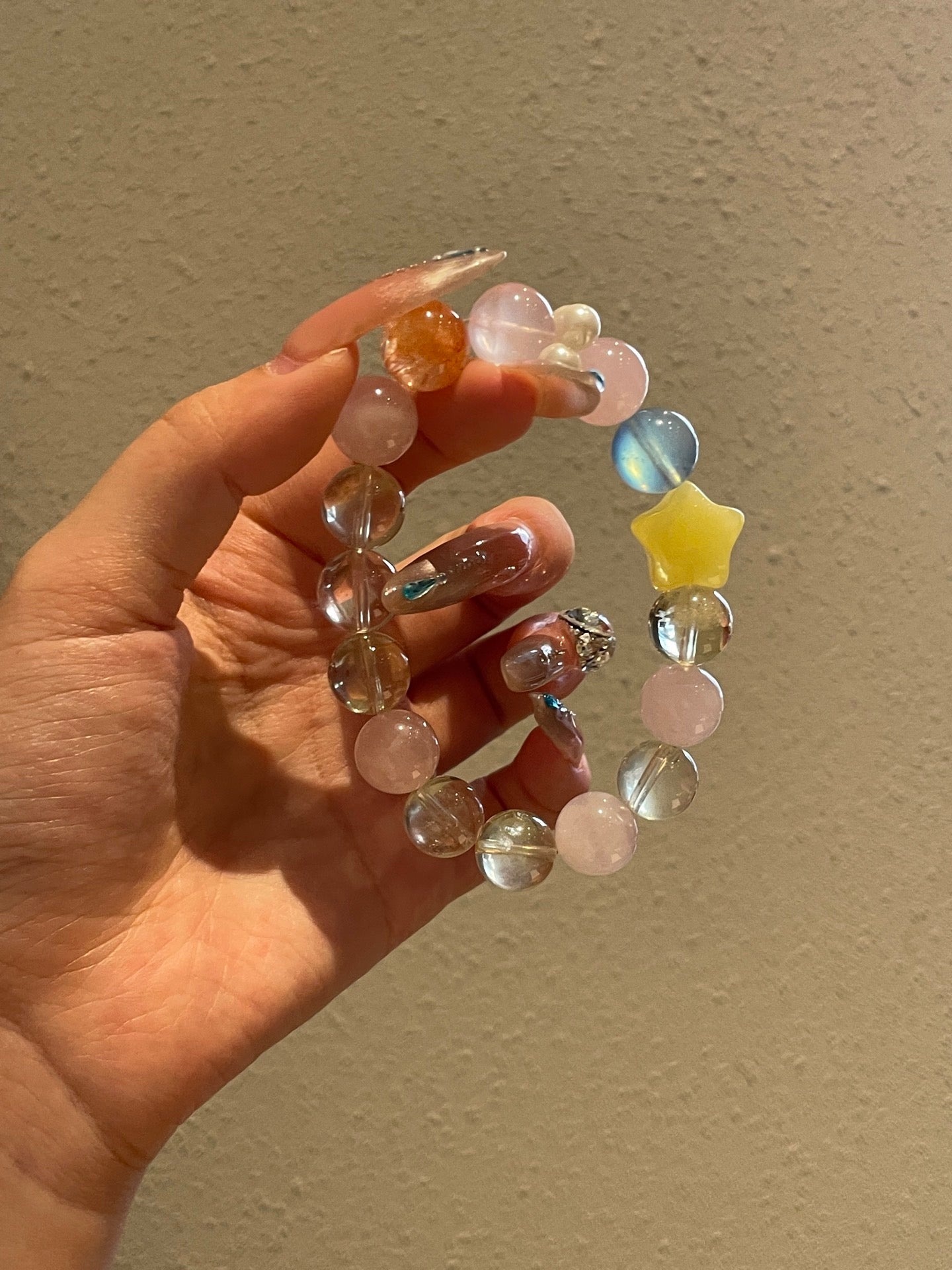 “Ice Toast” Crystal Bracelet | Lemon Quartz, Aquamarine, Rose Quartz & Amber 12mm