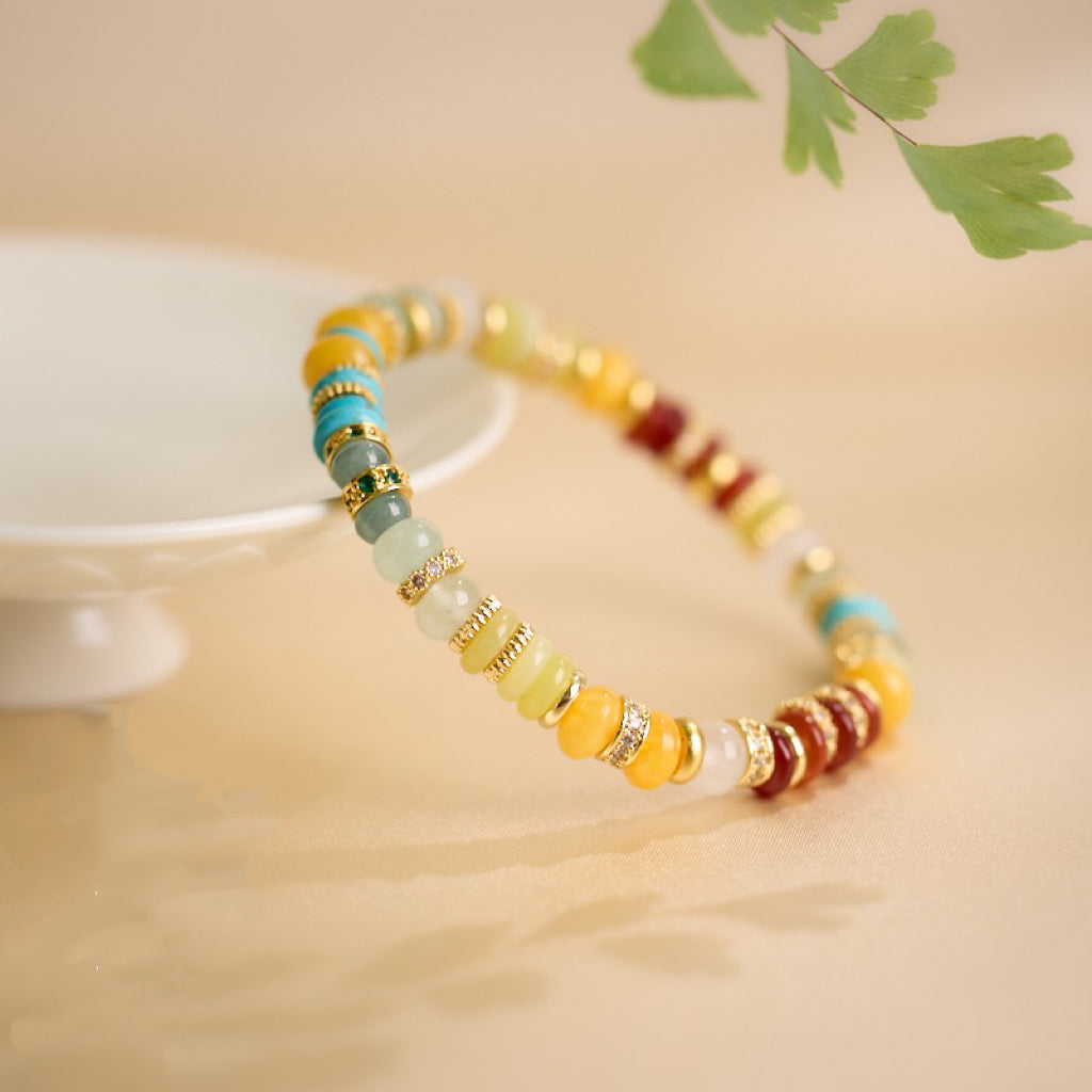 Rainbow Crystal Bracelet | Colorful Gemstone Beads with Golden Accents