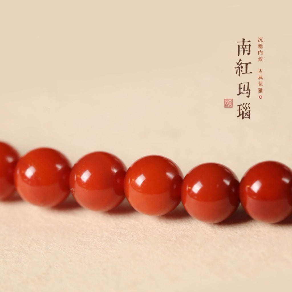 Red Agate 6mm Bracelet /Necklace| Bodhi & Dzi Spacer Beads, Ethnic Buddhist Mala Jewelry for Zodiac Year