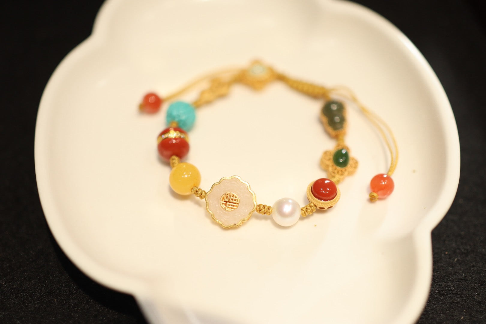 Multi-Gemstone Bracelet | Red Agate, Jade, Pearl & Amber with 925 Gold-Plated Charms