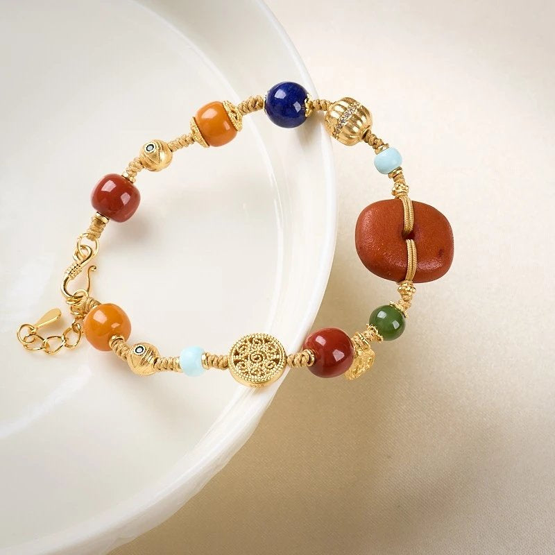 Multi-Gemstone Braided Bracelet | “Perfect Harmony” Series, Natural Amber & 925 Gold-Plated Silver