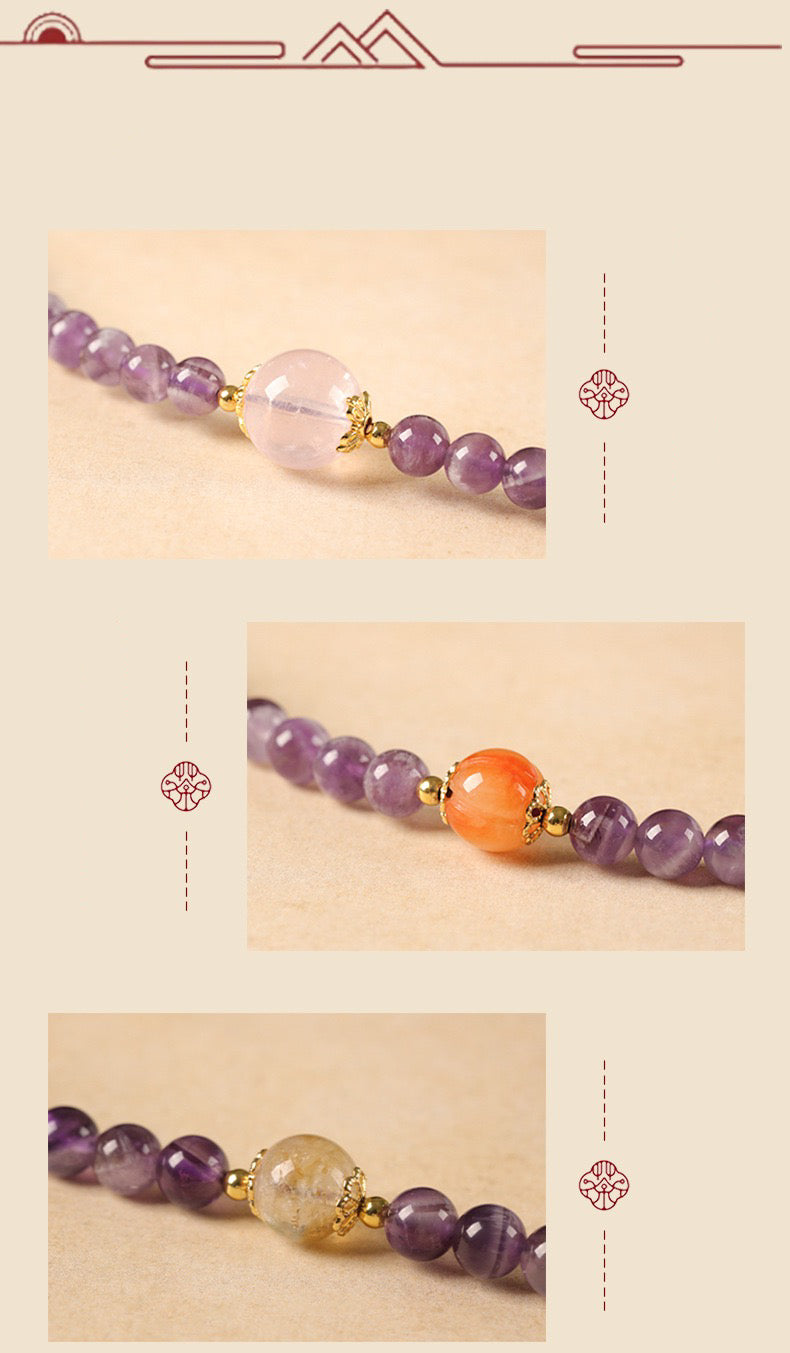 Amethyst Multi-Layer Necklace & Bracelet | Vintage Butterfly Pendant, Versatile Women’s Luxury Jewelry