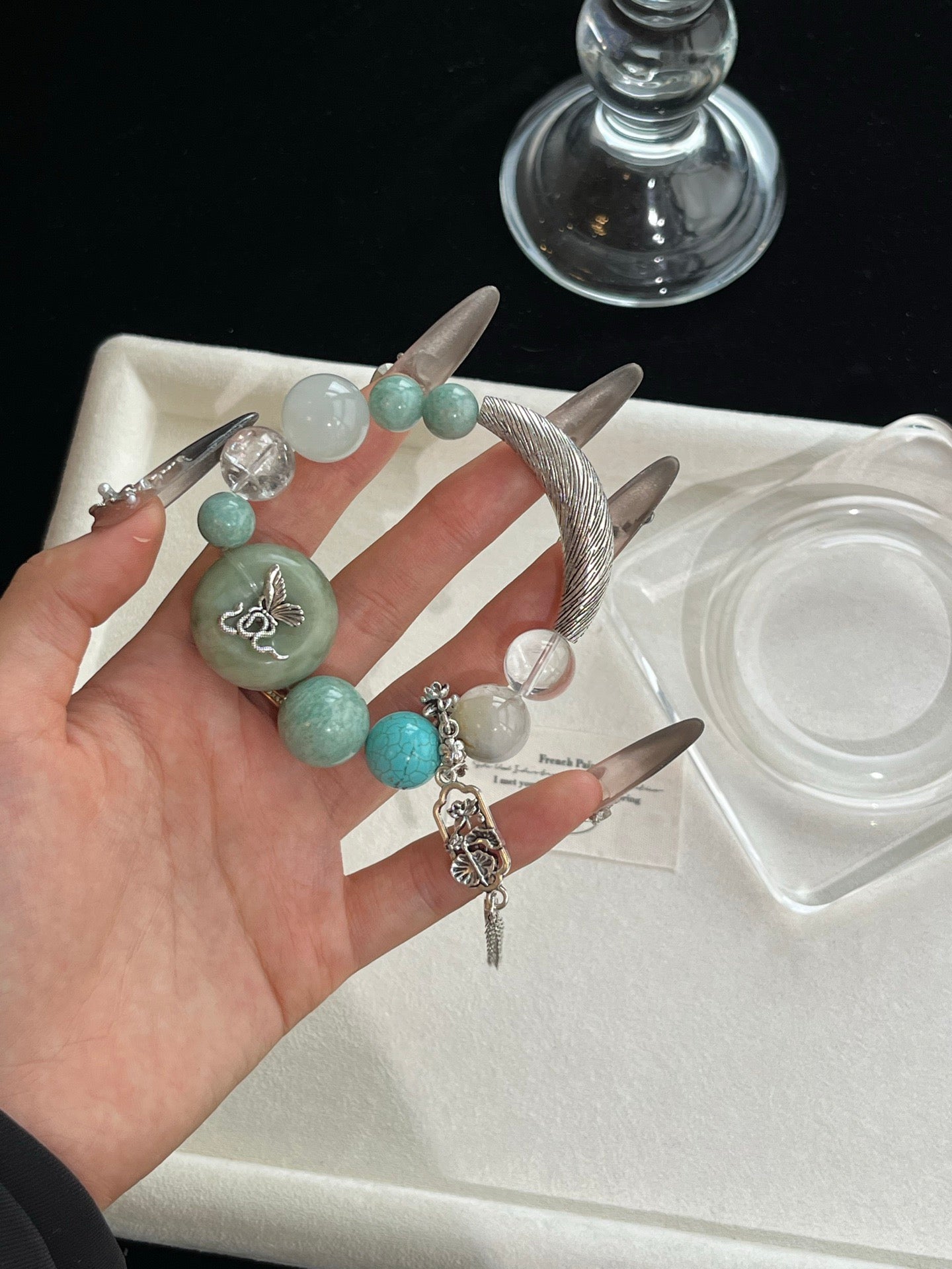 “Spring Memory” Bracelet | Xiuyu Jade, Amazonite, Turquoise & Tianshan Emerald 10–16mm