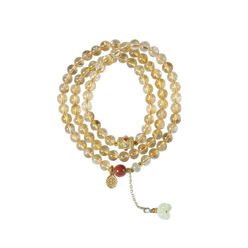 Citrine Multi-Layer Bracelet with Red Agate Accents | Elegant Women’s Lucky Charm Jewelry for Wealth & Fortune