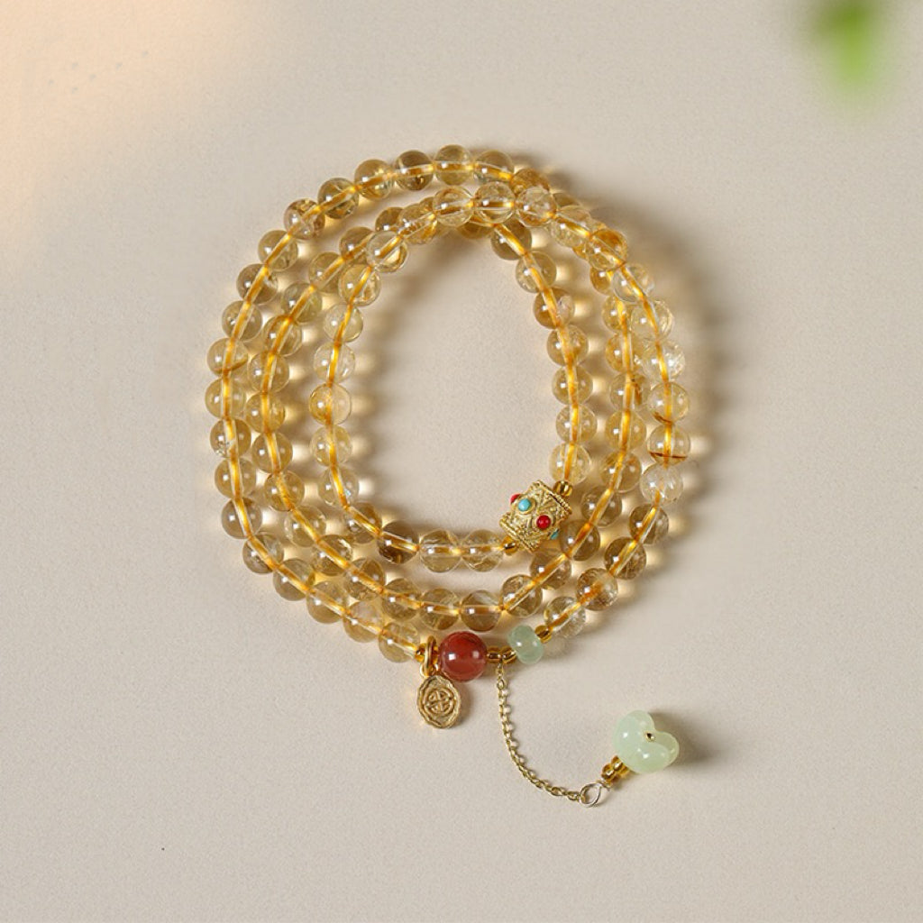 Citrine Multi-Layer Bracelet with Red Agate Accents | Elegant Women’s Lucky Charm Jewelry for Wealth & Fortune