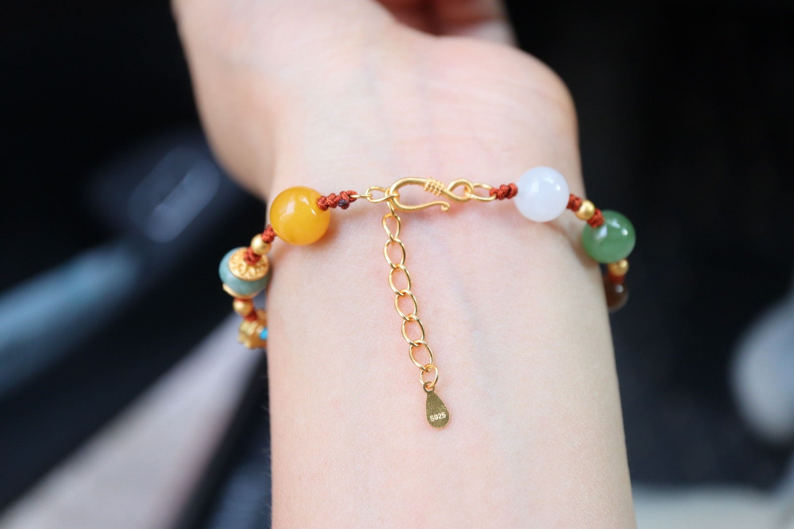 Hetian Jade Multi-Gemstone Bracelet | Perfect Ten Woven Design with Amber, Agate & 925 Gold-Plated Charms