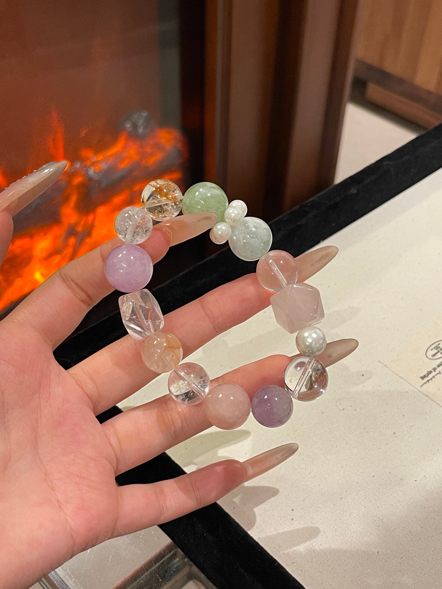 “Spring Meadow” Crystal Bracelet | Amethyst, Lepidolite, Fluorite & Rose Quartz 10–15mm