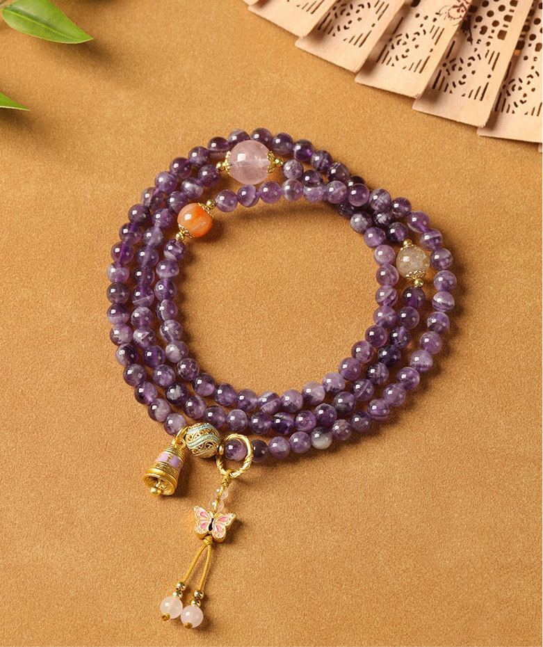 Amethyst Multi-Layer Necklace & Bracelet | Vintage Butterfly Pendant, Versatile Women’s Luxury Jewelry