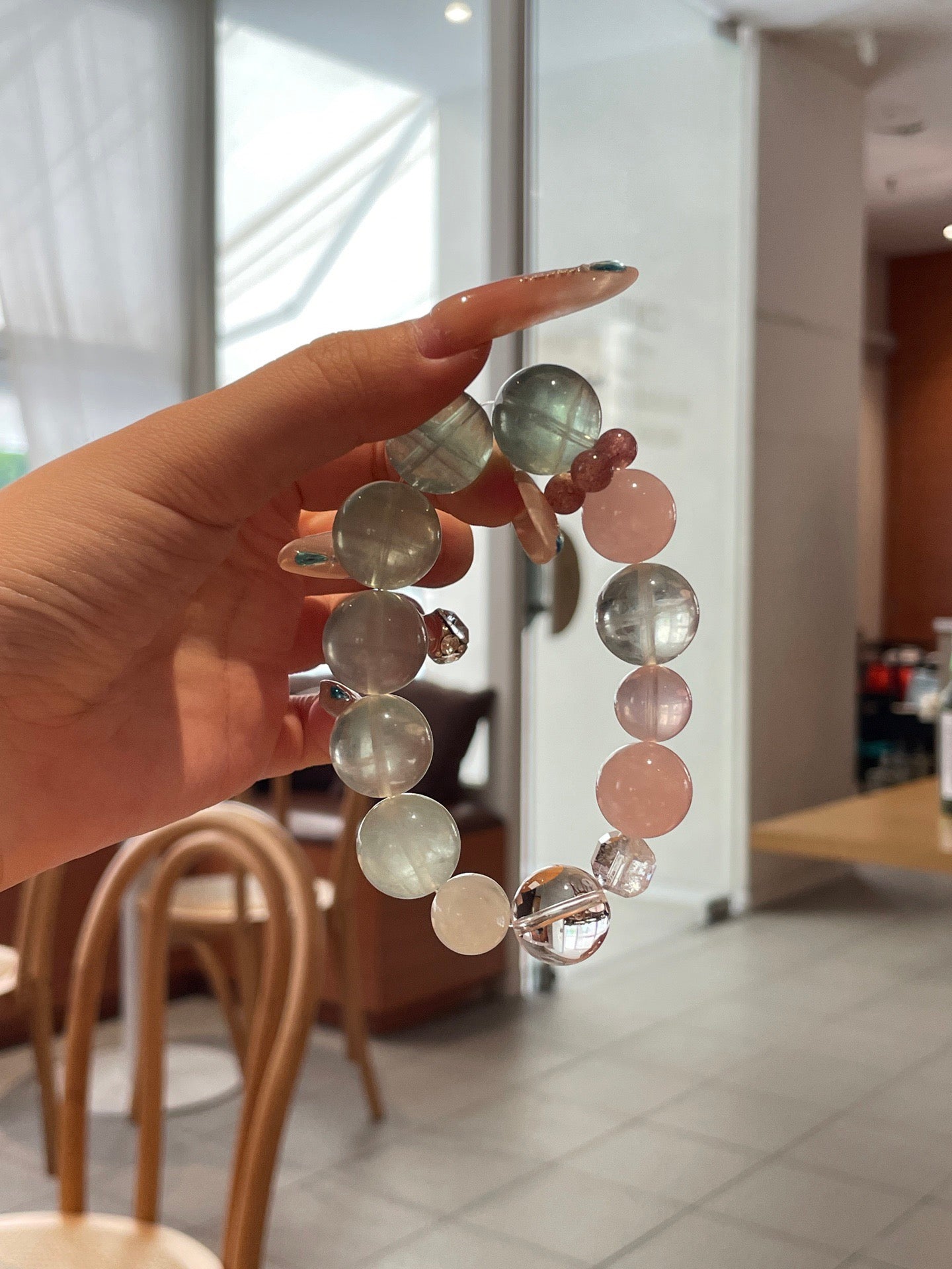 Summer Garden Crystal Bracelet | Fluorite, Rose Quartz, Clear Quartz, Strawberry Quartz & Ice Jade | 12–15mm