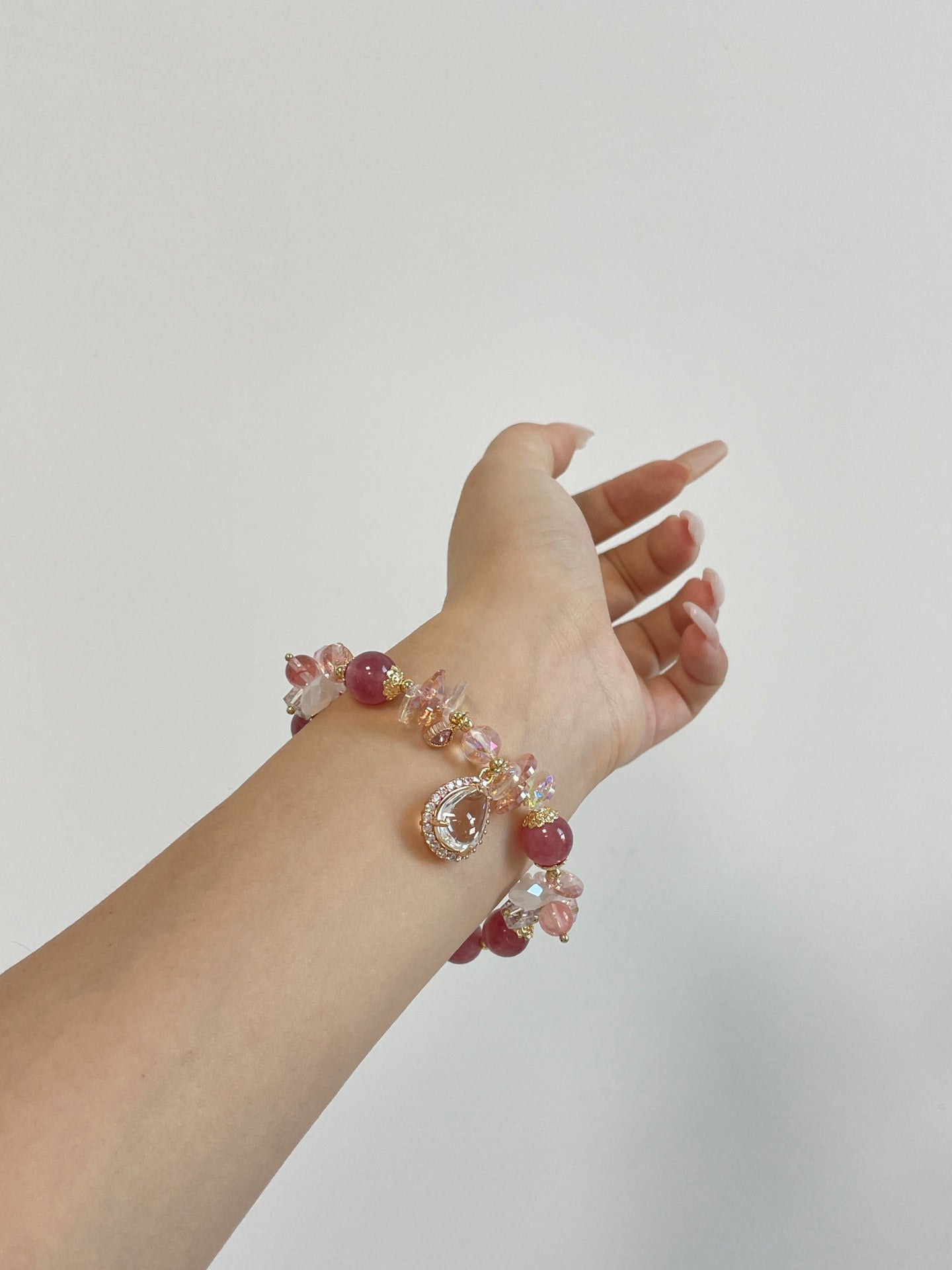 Strawberry Chalcedony Bracelet | 10mm Beads with Zircon | Love & Luck Energy