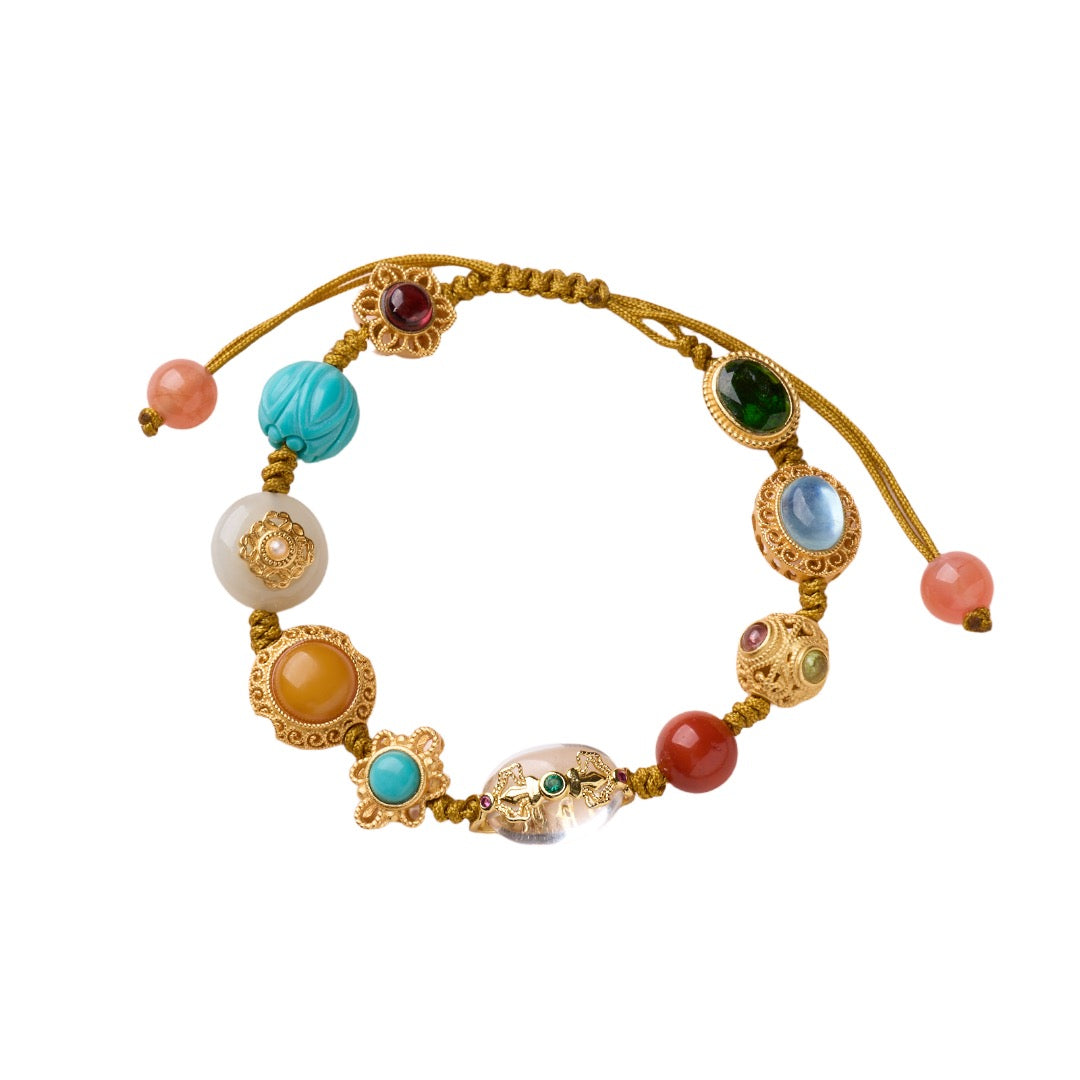 Multi-Gemstone Braided Bracelet | “Perfect Harmony” Series with Clear Quartz Vajra Pendant