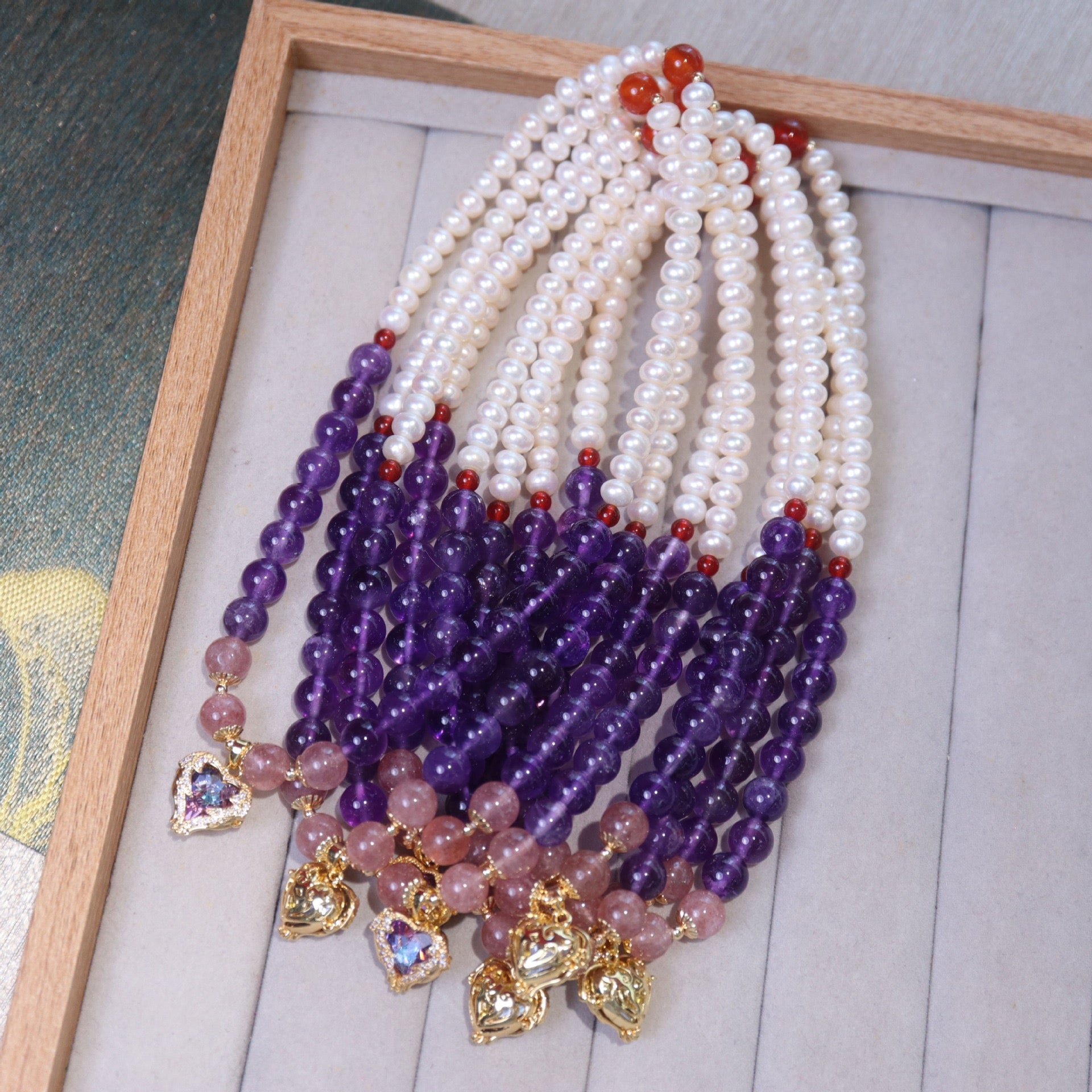 Pearl & Amethyst Double-Layer Bracelet with Ocean Star Pendant | 8mm Beads