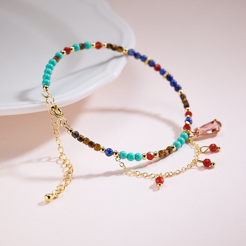 “Dream of Dunhuang” Lapis Lazuli Multi-Gemstone Tassel Bracelet | Elongated Teardrop Design