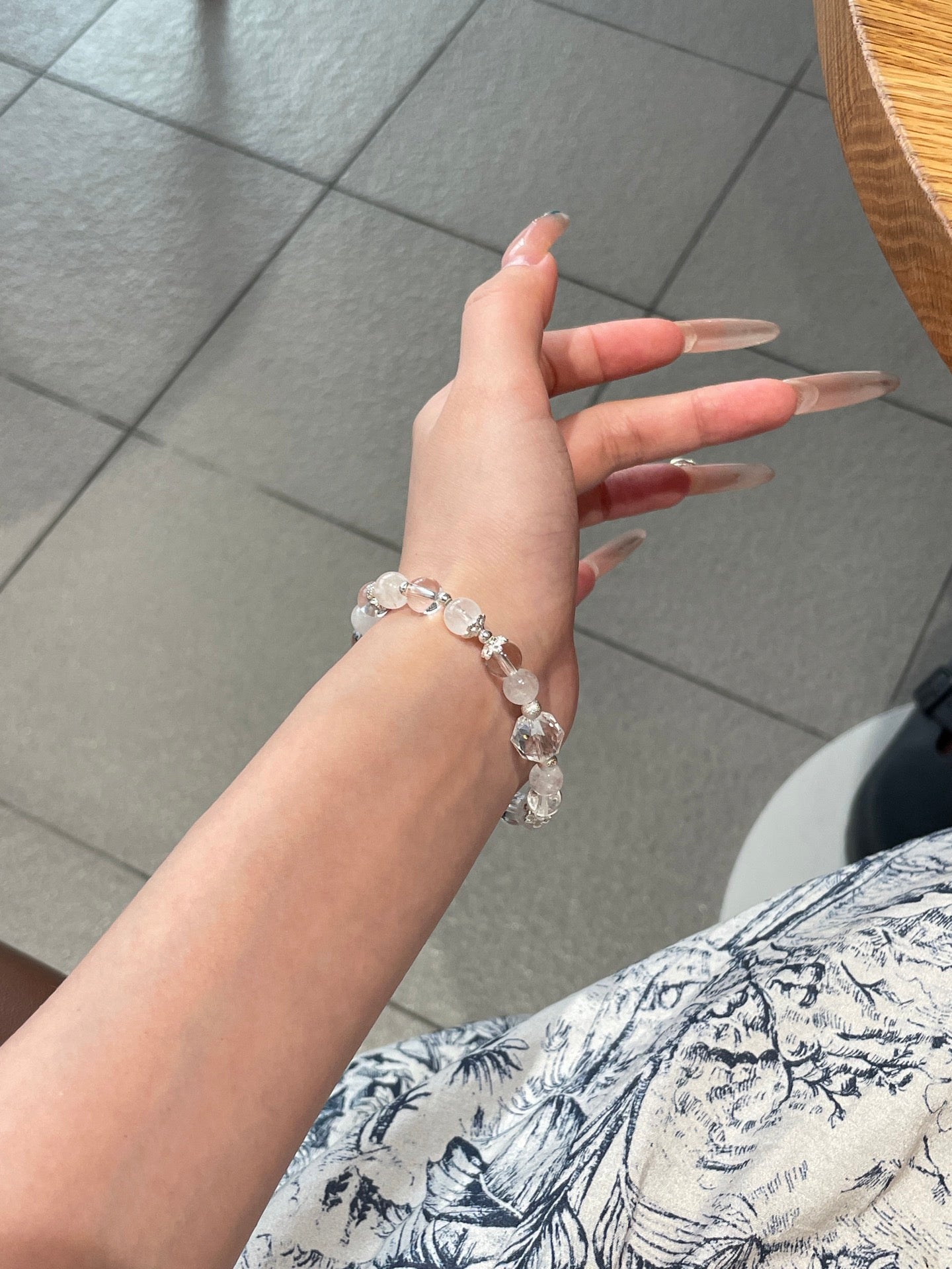 White Phantom & Clear Quartz Bracelet | 8–10mm Beads