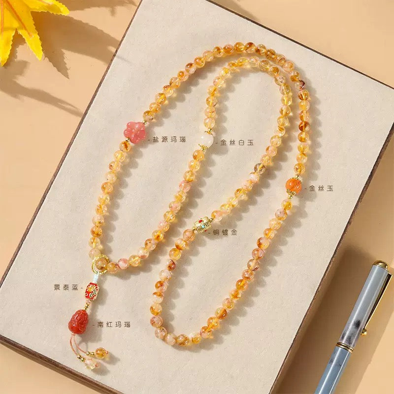 Citrine Multi-Layer Bracelet with Agate Pixiu & Plum Blossom Design