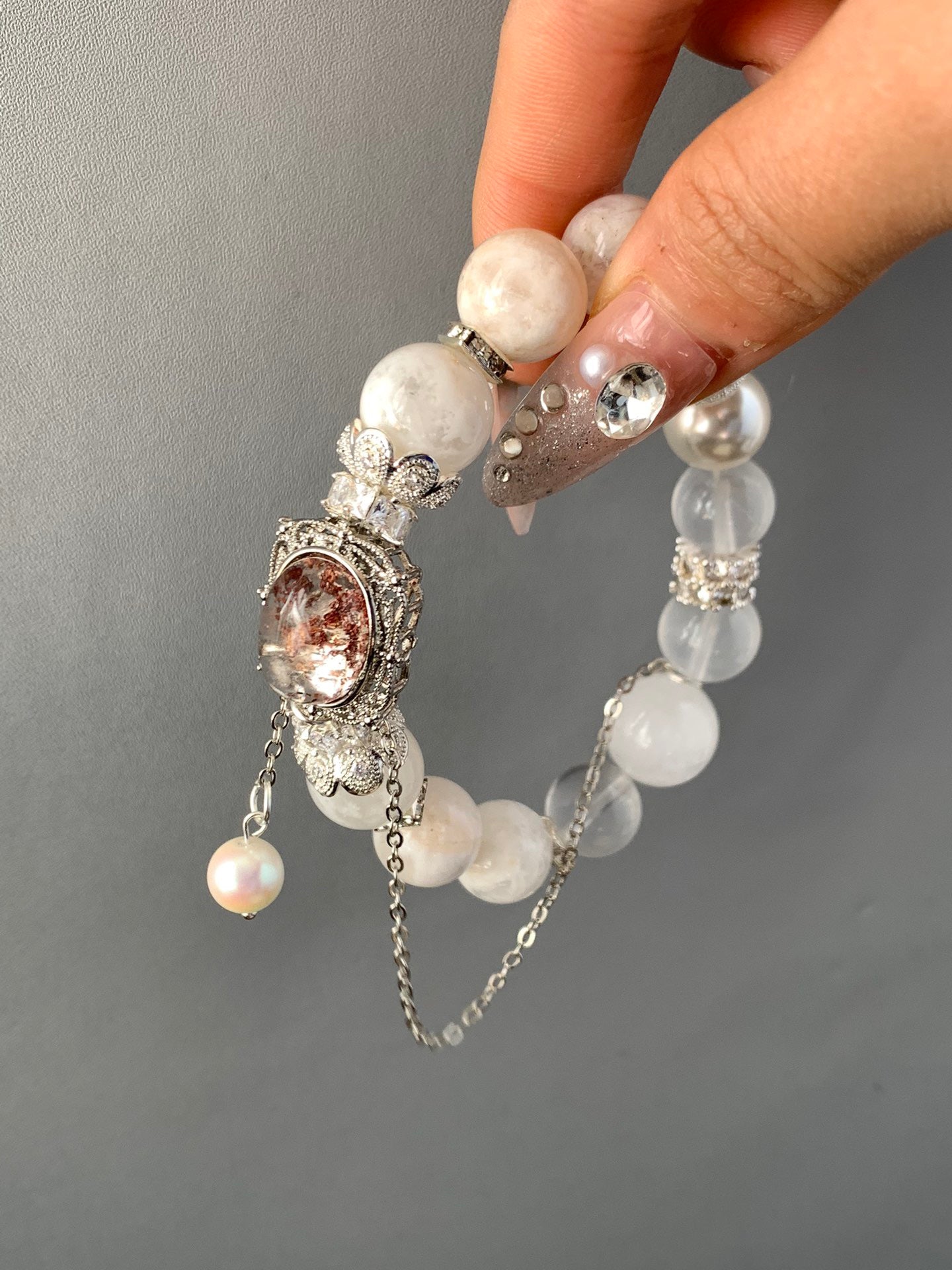 Snow Phantom & White Quartz Bracelet | 10-12mm Natural Crystal for Balance & Healing