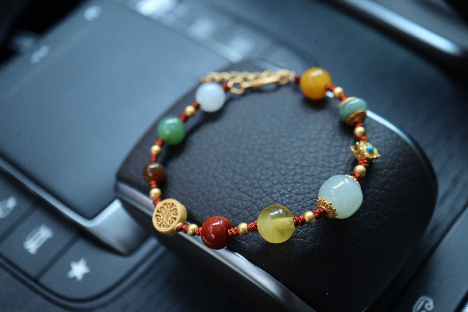 Hetian Jade Multi-Gemstone Bracelet | Perfect Ten Woven Design with Amber, Agate & 925 Gold-Plated Charms