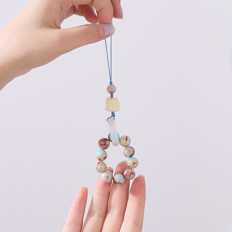 Shoushan Stone & Tagua Nut Guardian Lion Bag Charm/Phone Charm/Keychain Charm  | Symbol of Protection & Blessing