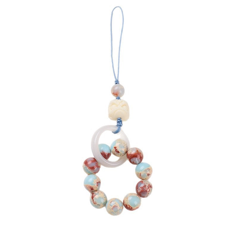 Shoushan Stone & Tagua Nut Guardian Lion Bag Charm/Phone Charm/Keychain Charm  | Symbol of Protection & Blessing