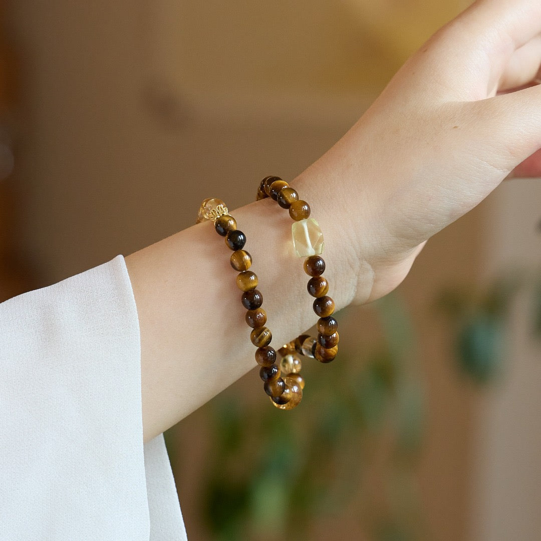 Golden Dawn 2.0 Bracelet | Faceted Citrine, 6mm Yellow Serpentine & Tiger’s Eye Double-Layer
