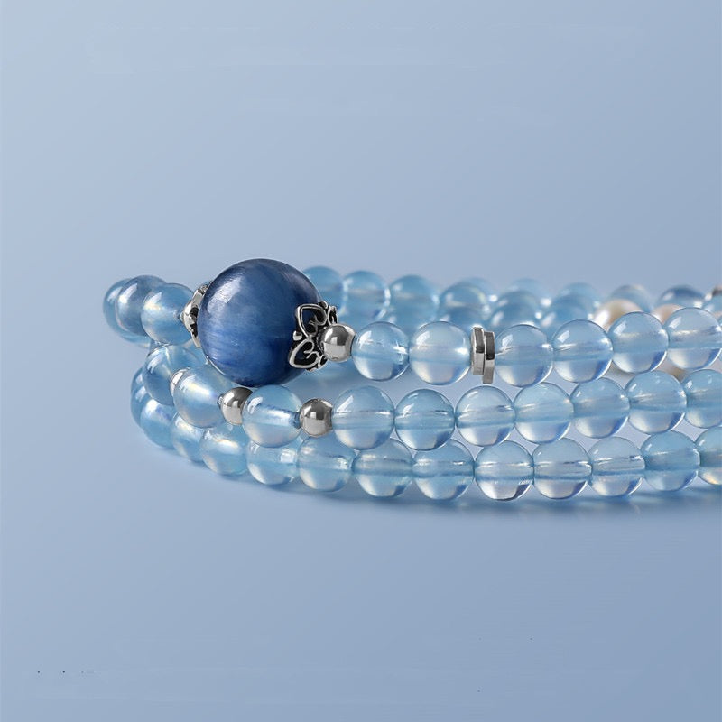 Natural Aquamarine 4–5mm Beaded Multi-Layer Bracelet/Necklace | Elegant Jewelry with Freshwater Pearl Accents