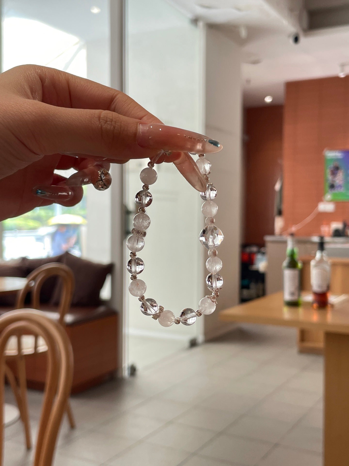 White Phantom & Clear Quartz Bracelet | 8–10mm Beads