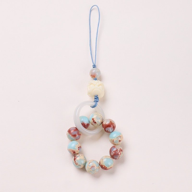 Shoushan Stone & Tagua Nut Guardian Lion Bag Charm/Phone Charm/Keychain Charm  | Symbol of Protection & Blessing