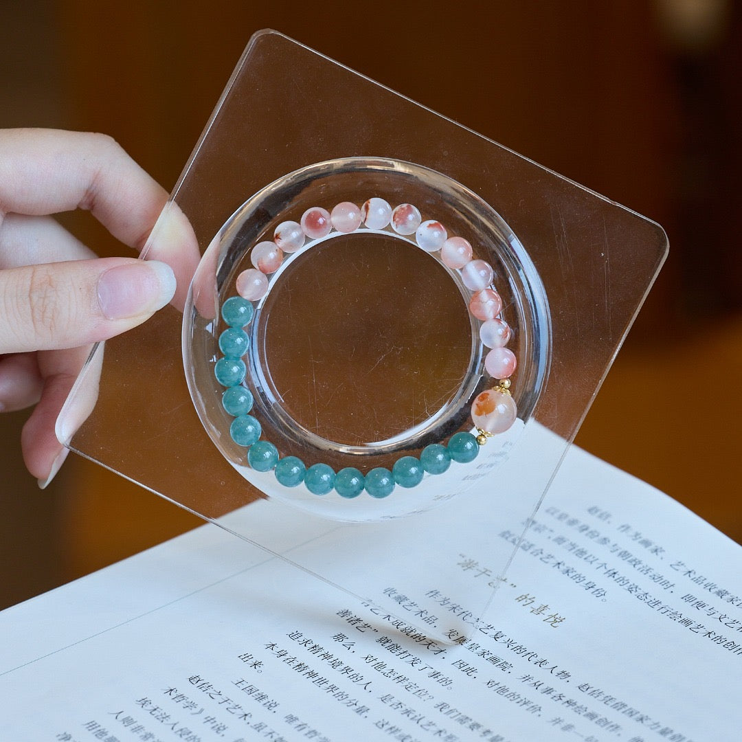 7mm Ice-Floating South Red Agate + Blue Water Jadeite Bracelet