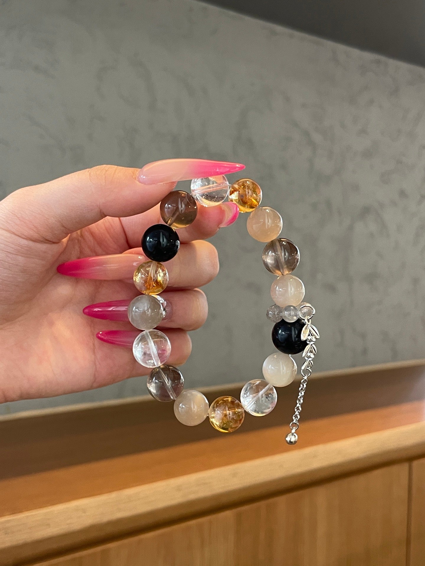 Starlit Galaxy – Starry Backbone, Obsidian, Smoky Quartz Crystals Bracelet