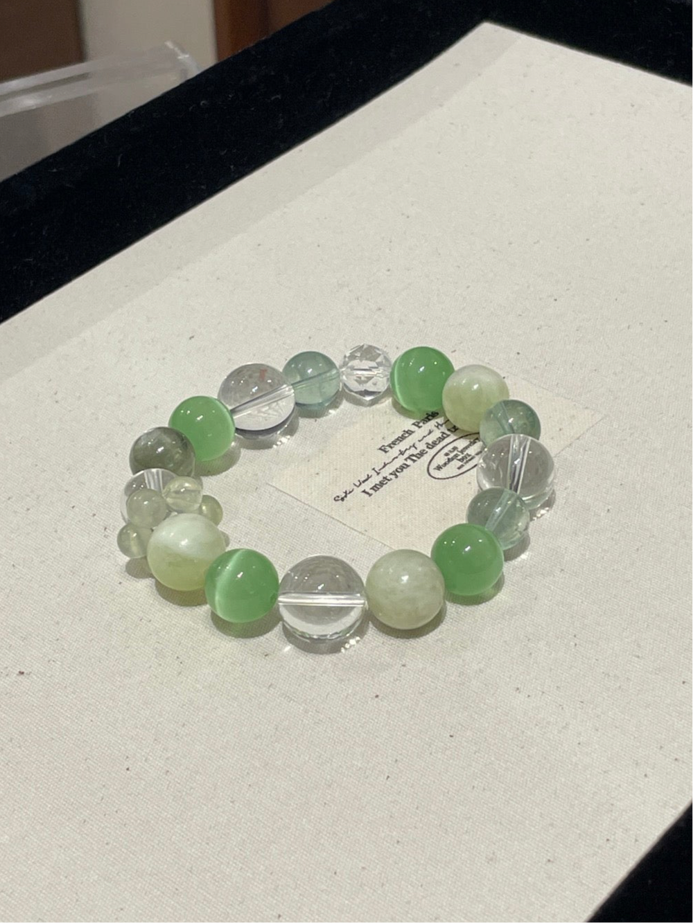 “Mint Jelly” Crystal Bracelet | Green Fluorite, Xiuyu Jade & White Quartz 10–14mm