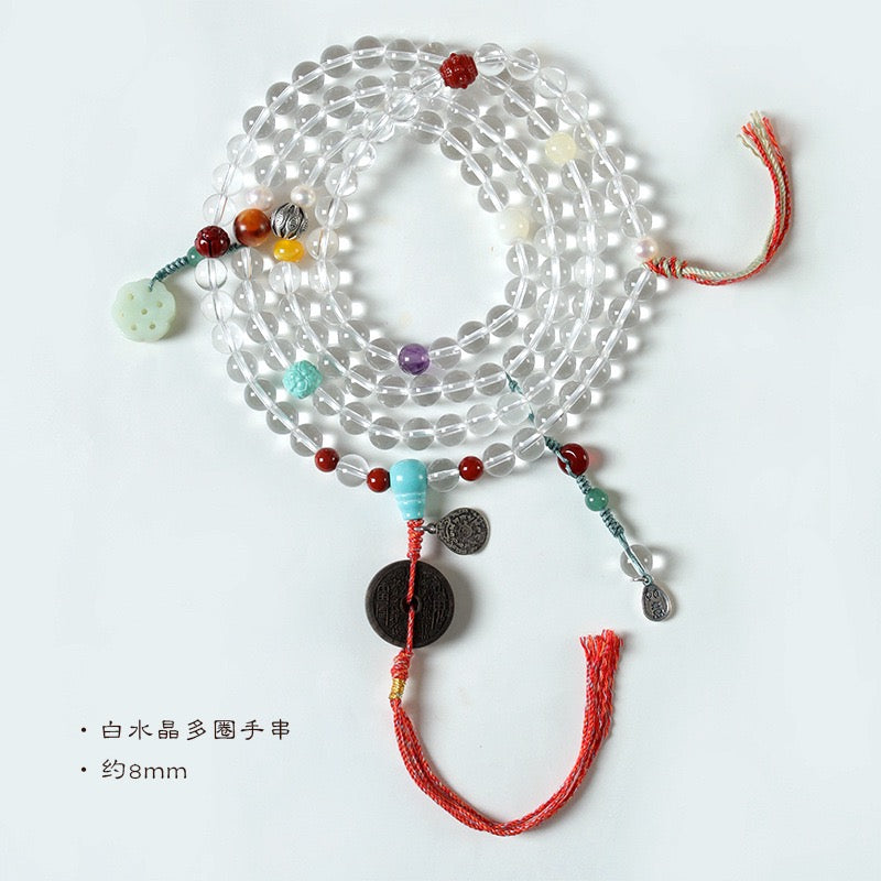 8mm 108-White Crystal Buddhist Mala Beads Bracelet Necklace