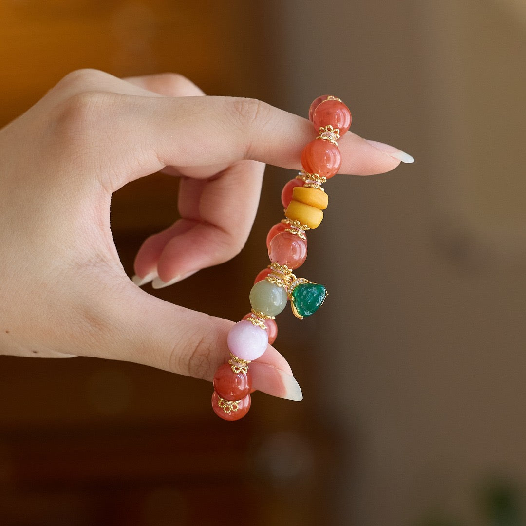 10mm Cherry Red Agate & Green Agate Maitreya Bracelet