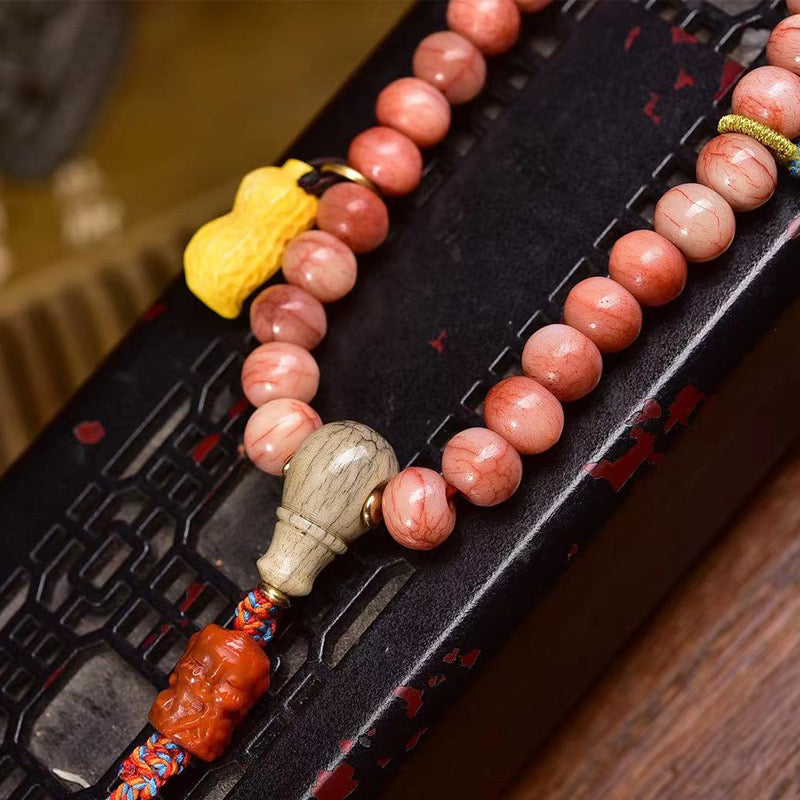 108 Natural Camel Bone Mala Beads – Multi-Layer Tibetan Prayer Bracelet with Recycled Bone & Agate